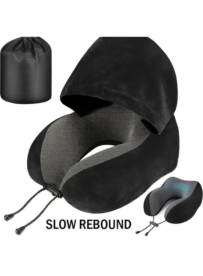 Grey U Shaped Neck Pillow with Detachable Washable Hood for Travel and Car Use - Image 1